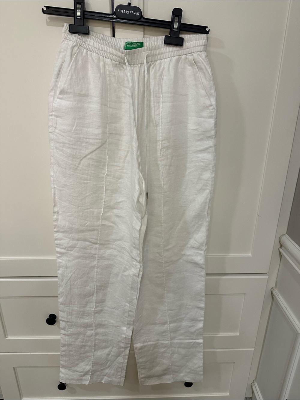 United Colors Of Benetton White Linen Drawstring Chinos